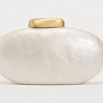 Ivory cream pearl gold accent oval box bag clutch with removable crossbody strap Photo 10