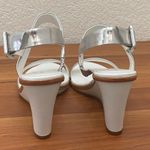 Kate Spade New York White & Silver Wedge Ankle Strap Sandals Size 5.5 Photo 3