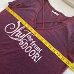 Maurice's Maurice’s T-shirt “Shut the front door” on front short sleeve V-neck Sz small Photo 4
