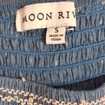 Moon River Teal Tan Smocked Square Neck Puff Sleeve Flowy Boho Midi Dress Small Photo 6