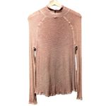 Free People Women Sz S Weekend Snuggle Beige Mock Neck Top Stretch Distressed Photo 3