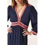 Ba&sh Robe Tanina Navy Blue Embroidered V-Neck Midi Dress NWT Photo 1