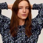 Mango NWT Floral Print Flowy Blouse Puffed Sleeves with Elastic Cuffs Size 2 Photo 7