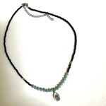 Vintage Virgin Mary blue and black beaded pendant necklace Photo 8