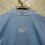 Vintage Blue Button Down Shirt with White butterfly Embroidery small euc Photo 13