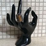 LG TIGERS EYE GEMSTONE RING STERLING SILVER OVERLAY 925 Size 8 Photo 1