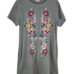 Umgee Gray T-Shirt Dress with Embroidered Multicolored Flowers Size Small Photo 1