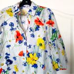 Pearl Lela Rose Dress Floral Poplin Flounce Hem Shirtdress Blue Multi XS GUC Photo 7