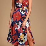 Lulus All About Love Royal Blue Floral Print Midi Dress Size XS Photo 0