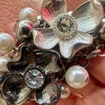 Silver tone faux pearl flower cluster necklace Photo 9