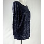 J.Crew Womens Blue Black Sequin 3/4 Sleeve Top Size L Glam Evening Quiet Luxury Photo 4