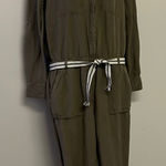 Loft  Army Green 1/2 Button Elastic Waist Jogger Jumpsuit w/Tassel Stripe Belt- S Photo 0