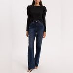 EXPRESS  Crew Neck Puff Long Sleeve Tee SMALL Black Blouse Top Photo 1