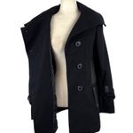 Trilogi Wool Blend Coat Black Faux Leather Trim Single Breasted Jacket Medium Photo 10