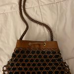 Talbots Woven Brown Leather @ Black Linen Lined Crossbody Bag, size 12x10 Photo 8