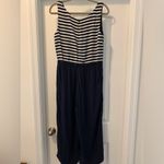 Talbots Cinch Waist Wide Leg Jumpsuit Size 8 Nautical Vibe Navy Blue Stripe Photo 2