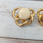 Vintage Clip On Earrings Fancy Cream & Gold Tone Photo 4