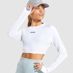 Gymshark NWT Women’s Training Crop Longsleeve Shirt Top Activewear in White L Photo 0