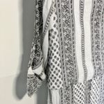 J Glee Dress L Black White Floral Striped Midi Blouson Roll Tab Casual Festival Size XL Photo 3