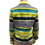 Live a Little Button Up Neon Navy Green Aqua Striped Pocket Jacket Womens Small Photo 5