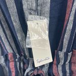 Splendid Crosshatch Jumpsuit Striped Tie Waist Stripes Navy Linen NWT SZ Small Photo 7