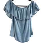 Evereve Allison Joy Chambray Flounce Top Size S Stretch Ruffle Romantic Casual Photo 0