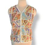 Peruvian Connection  Pima Cotton Knit Sweater Vest Geometric Artsy Oatmeal Vneck Photo 4