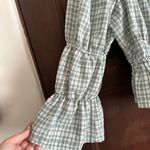 WAYF | Green Gingham Off Shoulder Peasant Shirt - Light Sage | Size Medium Photo 1