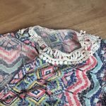 New Directions Boho Aztec Crochet Cold Shoulder Top Women’s XL Multicolor Photo 2