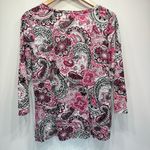 Chico's Chico’s Hot Pink Black & White Paisley Medallion Boho Print 3/4 Sleeve Top 1/M Photo 5