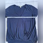 Miami Navy Blue Surplice Blouse with V-Neck and Short Sleeves Photo 5