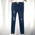 Free People  Raw Hem Button Fly Skinny Jeans in Blue Size 25‎ Photo 3