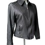 CAbi Black Leather Jacket With Contrast Top Stitching (runs very small) Photo 3