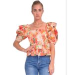 Gilner Farrar Leah Floral Square Neck Square Sleeves Blouse Medium Pink Photo 1