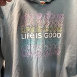 Life is Good Crusher Flex Hoodie Smoky Blue Colorful Spellout Stretchy S Photo 1