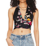 Free People Seraphina Cropped Halter Top Black Tropical Combo Small NWOT Photo 0