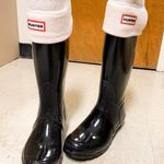 Hunter Black Shiny Rain Boots With Socks Photo 0