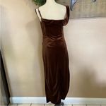 Lulus Showing Off a Little Brown Velvet Asymmetrical Tulip Midi Dress Photo 6