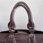 DKNY VINTAGE 90s SIGNATURE BROWN CANVAS CROC EMBOSSED SHOULDER PURSE TOTE BAG Photo 5