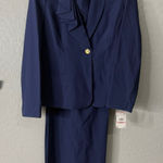 Nipon Boutique Asymmetrical Ruffle 1 Button Jacket & Wide Leg Pant Blue 10 Photo 0