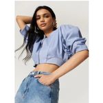 Aliette Jacket Womens Medium Blue Nicole Cropped Puff Sleeve Bomber Zip Up NYC‎ Photo 2