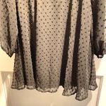 Small Black Ruched Bust Lantern, Sheer long Sleeves Swiss Dots, Knee High Dress. Photo 6