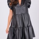 SSYS The Label Leather Flutter Tier Dress Black Leather Medium Photo 1