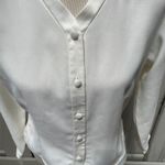 Pendleton Vintage  Ivory Satin Strip V-Neck Button Up Blouse Top Polyester Sz 6P Photo 1