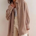Free People  Large Freddie Menswear Oversized Shirt Jacket Shacket Neutral Plaid Photo 0
