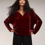 Eileen Fisher EILEEN FISHER Burgundy Red Velvet V-Neck Top Blouse Boxy Silk Dolman Size Large Photo 0