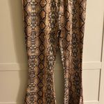 WDIRA Snakeskin Print Stretchy Flare Leg Pants Tan Size L Photo 3