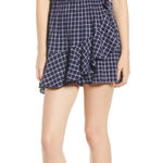 BP . Nordstrom Glen Plaid Wrap Short Sleeve Shorts Romper. Size Med blue & white Photo 0