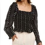 Love Shack Fancy Russell Smocked Peasant Top, Black Satin, Size S New w/Tag Photo 5