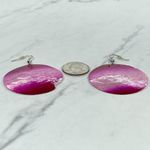 Pink Ombre Floral Lace Mother of Pearl Shell Dangle Earrings Pierced Pair Photo 2